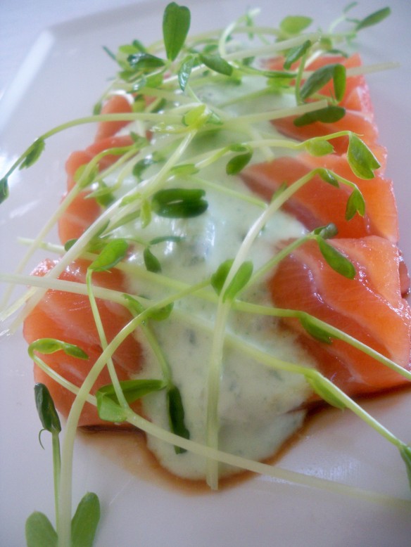 Salmon Sashimi with Cilantro/Jalapeno sauce