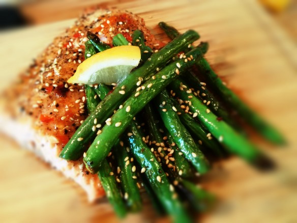 Roasted Sweet Chili Salmon and Charred Beans