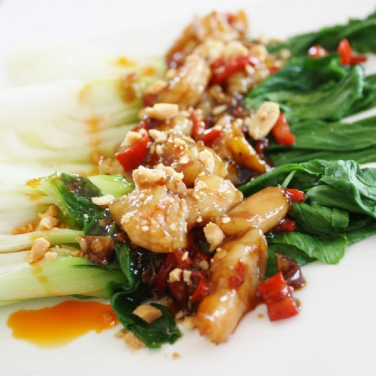 Baby Bok Choy with Shrimp Chili and Peanuts