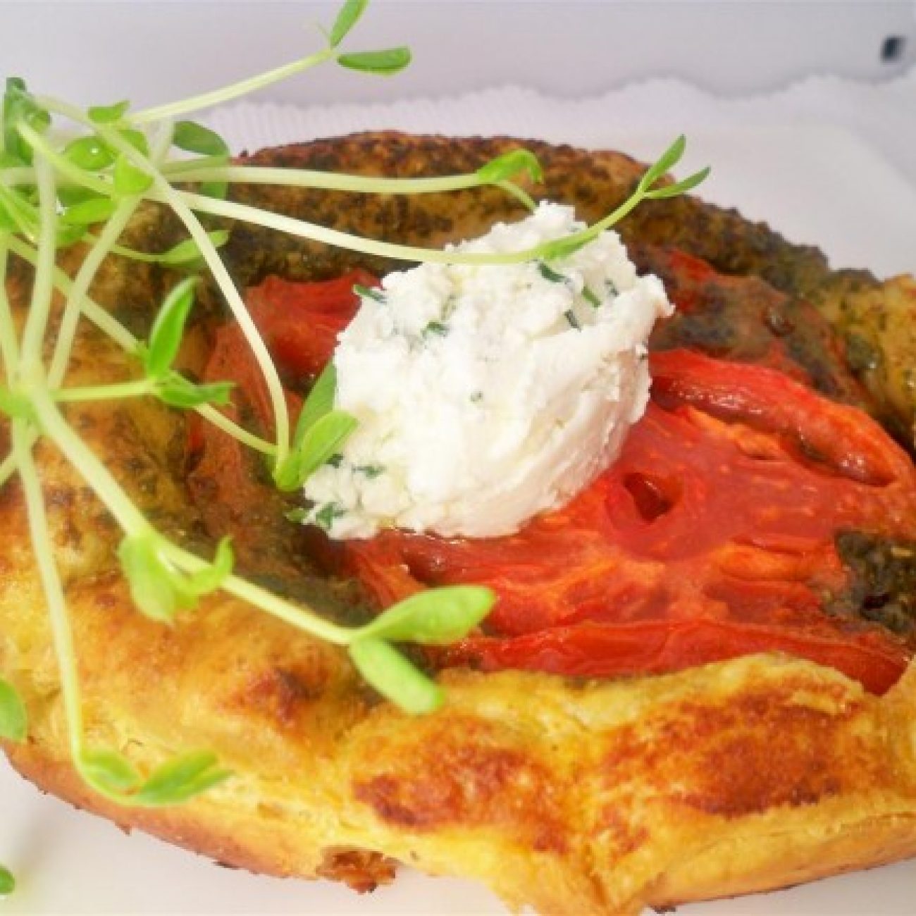 Tomato pesto and goat cheese tart