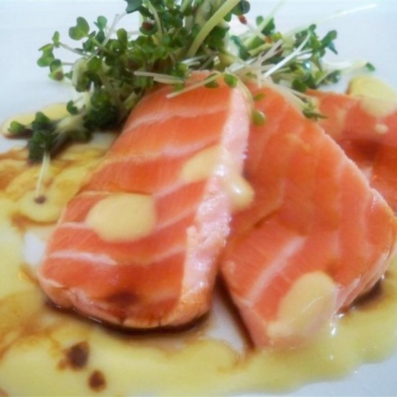 Seared Salmon with Miso Sauce and ponzu