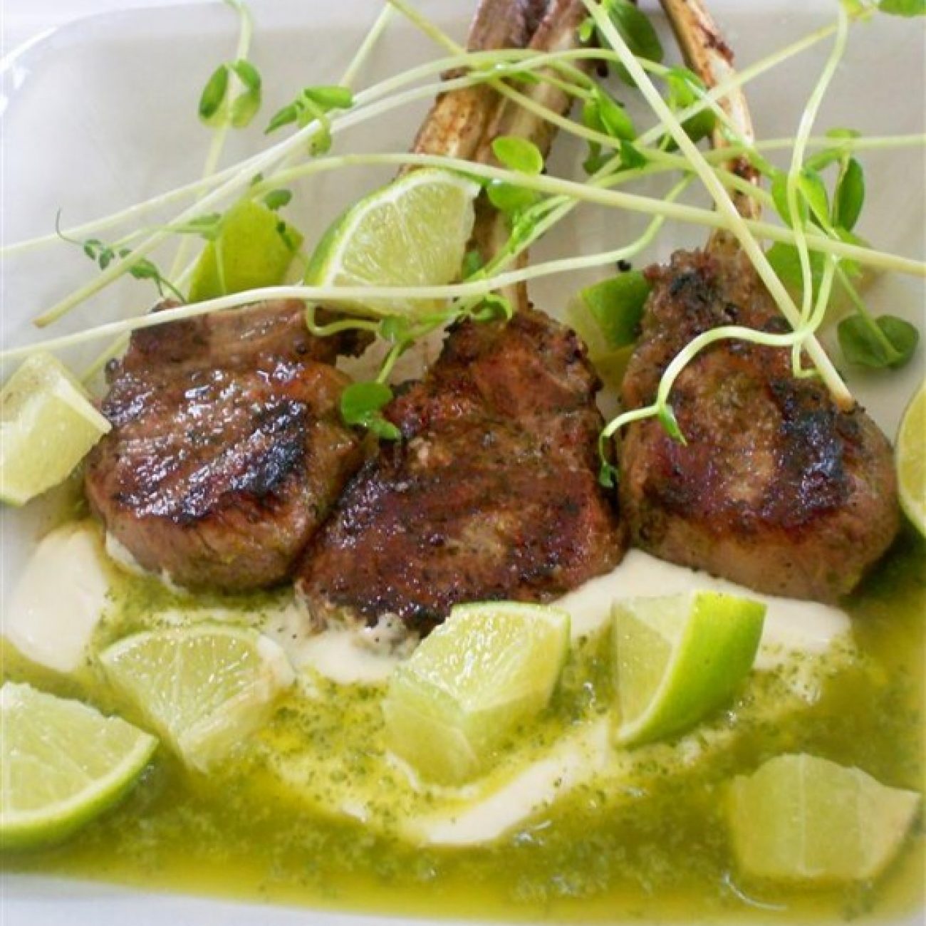 Grilled Lamb Lollipops with Cilantro Mint Creme Fresh