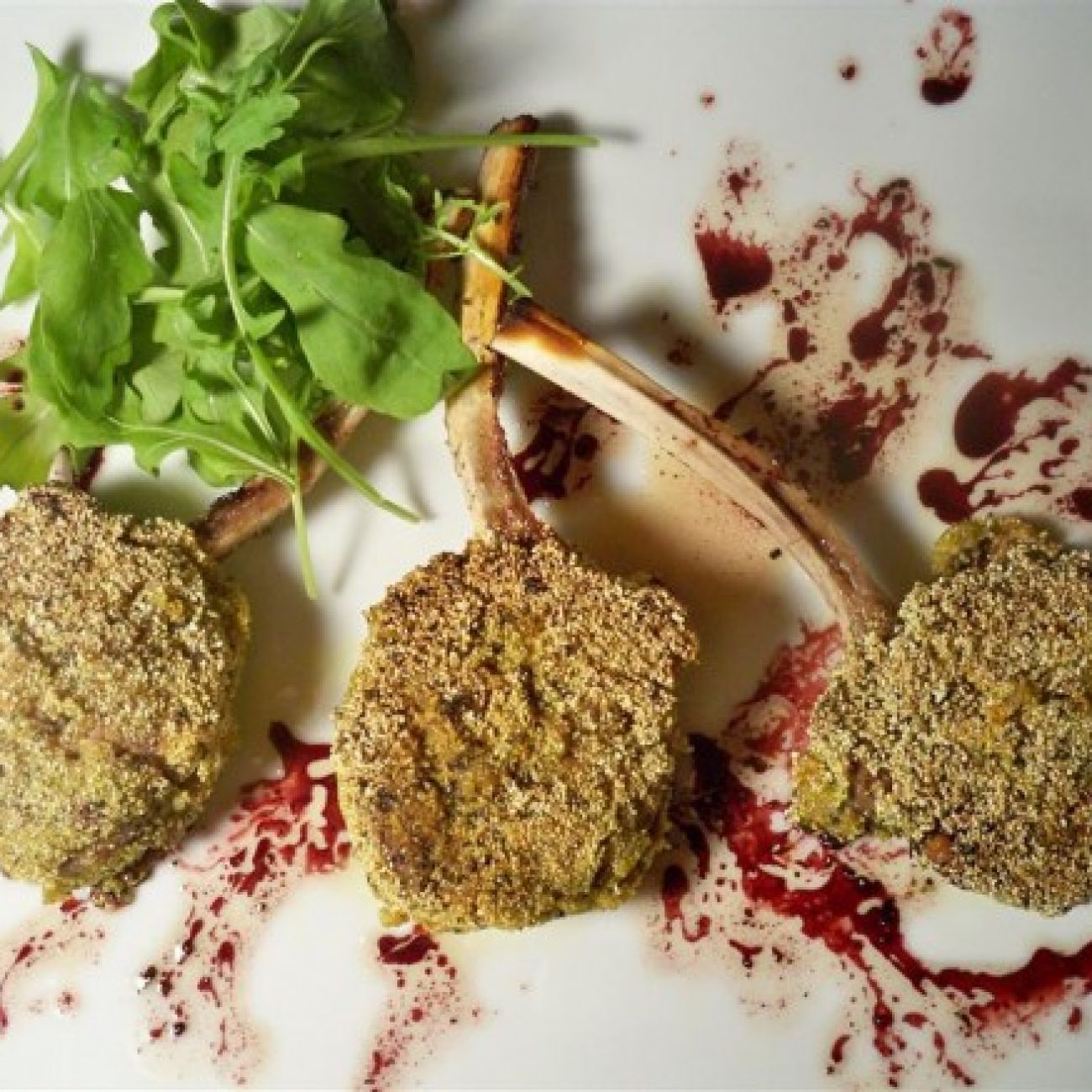 Lamb with Basil Polenta Crust and Eric Ripert’s Red Wine Bernaise
