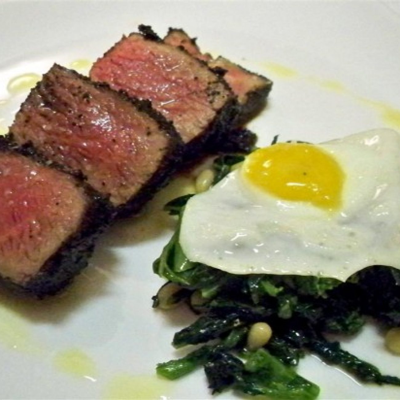 Rib Eye with Chinese Broccoli and Quail Egg